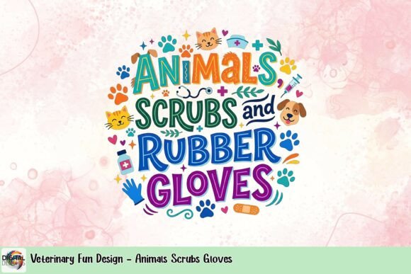 Download Veterinary Fun Design - Animals Scrubs Gloves - Vet Collection